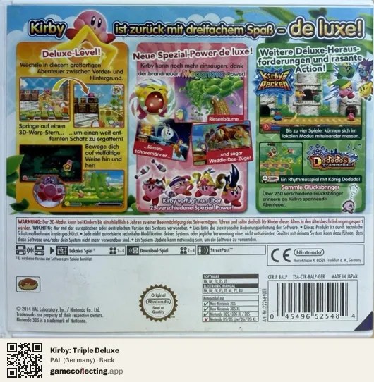 Kirby: Triple Deluxe Nintendo 3DS, Germany box back