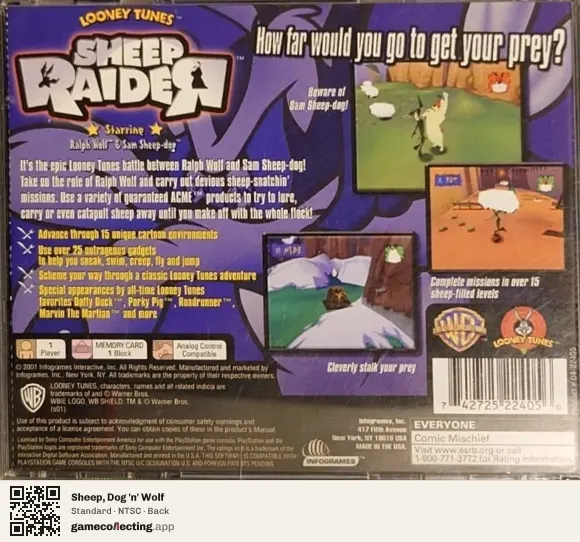 Sheep, Dog 'n' Wolf PlayStation, NTSC box back