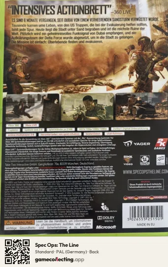 Spec Ops: The Line Xbox 360, Germany box back