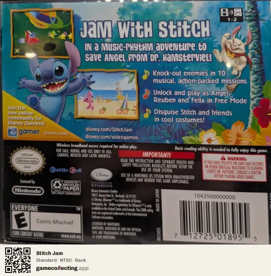 Stitch Jam Nintendo DS, NTSC box back