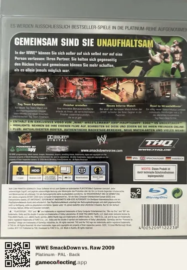 WWE SmackDown vs. Raw 2009 PlayStation 3, PAL box back
