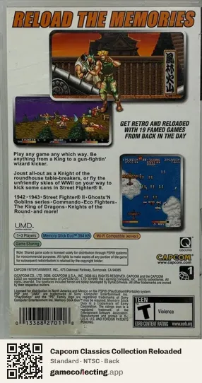 Capcom Classics Collection Reloaded PlayStation Portable, NTSC box back