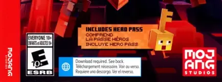 Minecraft Dungeons, the ESRB box on its front