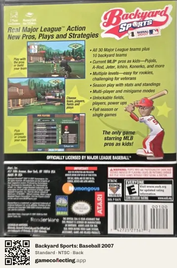 Backyard Sports: Baseball 2007 Nintendo GameCube, NTSC box back