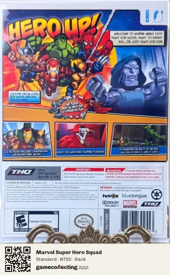 Marvel Super Hero Squad Nintendo Wii, NTSC box back