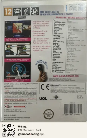 U-Sing Nintendo Wii, Germany box back