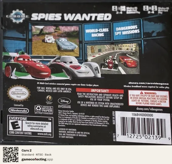 Cars 2 Nintendo DS, NTSC box back