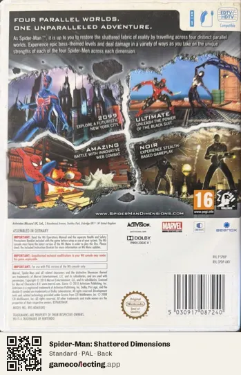 Spider-Man: Shattered Dimensions Nintendo Wii, PAL box back