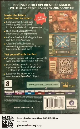 Scrabble Interactive: 2005 Edition Computer, PAL box back