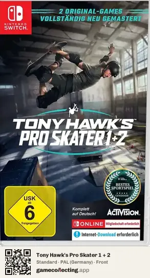 Tony Hawk's Pro Skater 1 + 2 Nintendo Switch, Germany box front