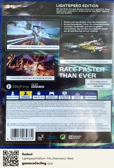 Redout PlayStation 4, Germany box back