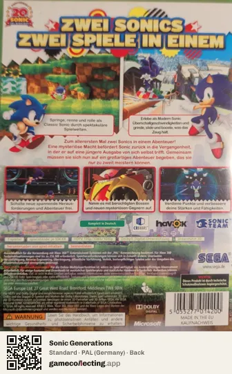 Sonic Generations Xbox 360, Germany box back