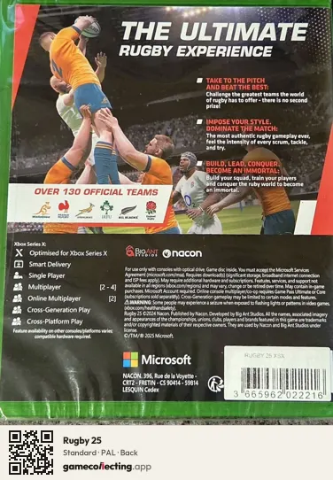 Rugby 25 Xbox Series X, PAL box back