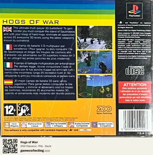 Hogs of War PlayStation, PAL box back
