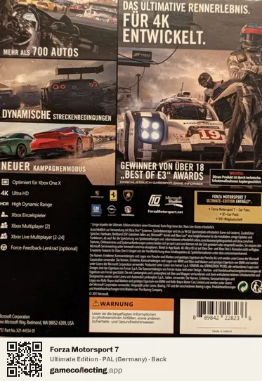 Forza Motorsport 7 Xbox One, Germany box back