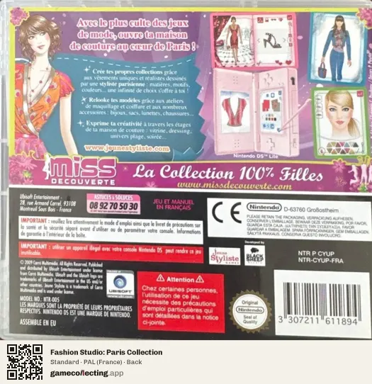 Fashion Studio: Paris Collection Nintendo DS, France box back