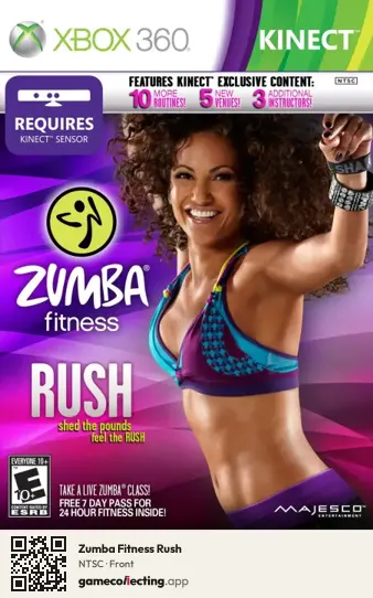 Zumba Fitness Rush Xbox 360, NTSC box front