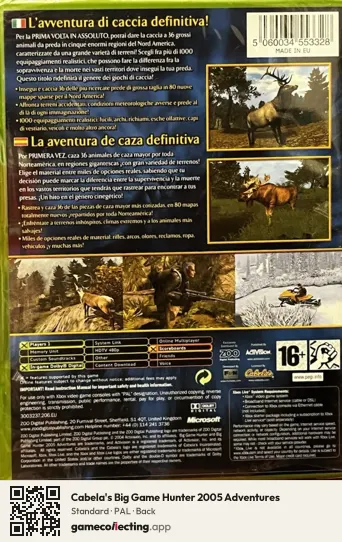 Cabela's Big Game Hunter 2005 Adventures Xbox, PAL box back