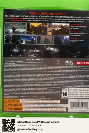 Metal Gear Solid V: Ground Zeroes Xbox One, NTSC box back