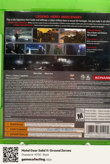 Metal Gear Solid V: Ground Zeroes Xbox One, NTSC box back