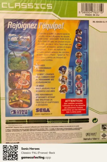 Sonic Heroes Xbox, France box back