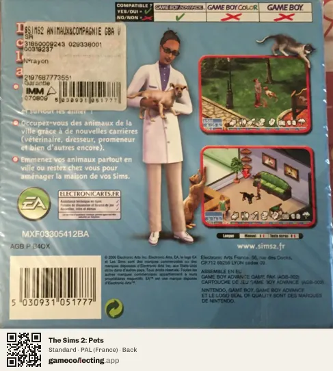 The Sims 2: Pets Game Boy Advance, France box back