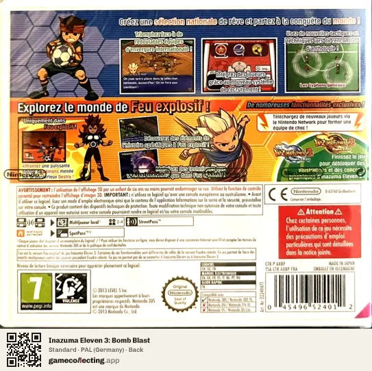 Inazuma Eleven 3: Bomb Blast Nintendo 3DS, Germany box back