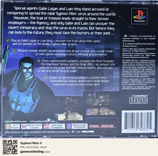 Syphon Filter 3 PlayStation, Australia box back