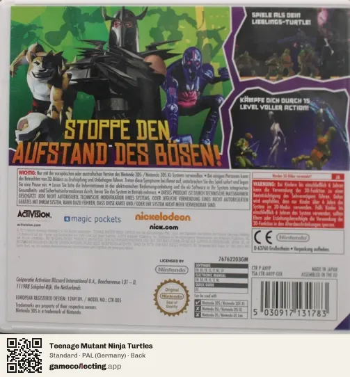 Teenage Mutant Ninja Turtles Nintendo 3DS, Germany box back