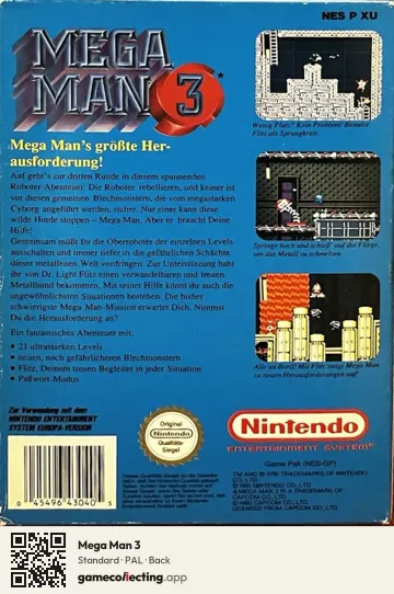 Mega Man 3 Nintendo Entertainment System, PAL box back