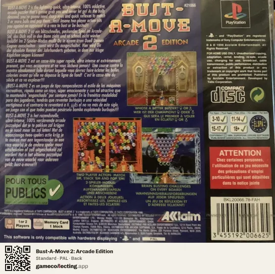 Bust-A-Move 2: Arcade Edition PlayStation, PAL box back