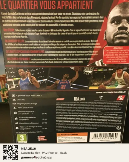 NBA 2K18 Xbox One, France box back