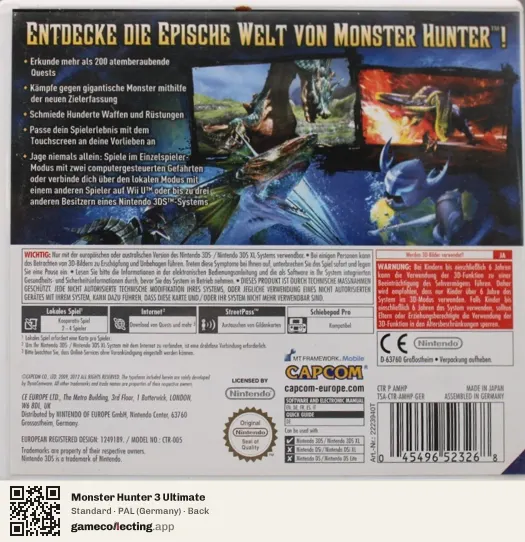 Monster Hunter 3 Ultimate Nintendo 3DS, Germany box back