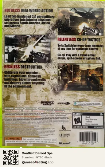 Conflict: Denied Ops Xbox 360, NTSC box back
