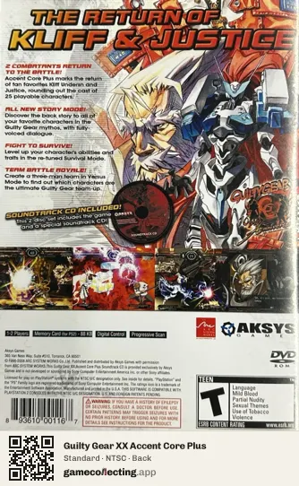 Guilty Gear XX Accent Core Plus PlayStation 2, NTSC box back