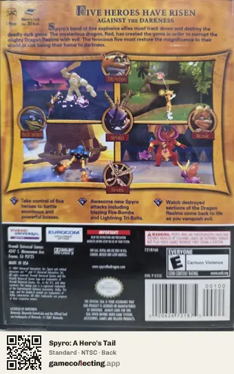 Spyro: A Hero's Tail Nintendo GameCube, NTSC box back