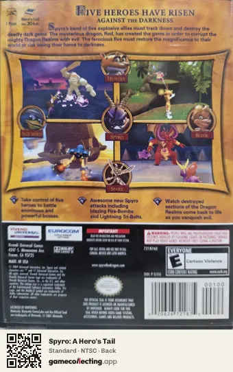 Spyro: A Hero's Tail Nintendo GameCube, NTSC box back