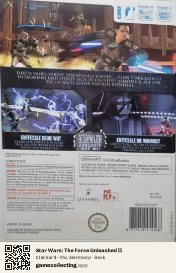 Star Wars: The Force Unleashed II Nintendo Wii, Germany box back