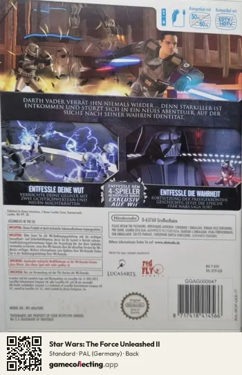 Star Wars: The Force Unleashed II Nintendo Wii, Germany box back