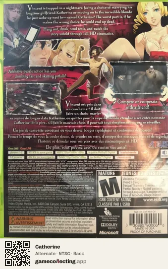 Catherine Xbox 360, NTSC box back
