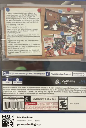 Job Simulator PlayStation 4, NTSC box back