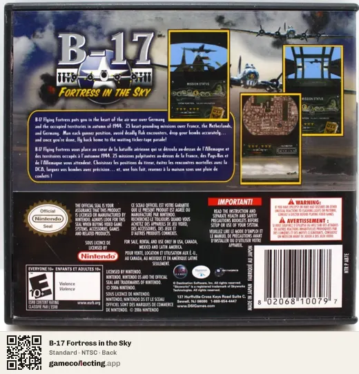 B-17 Fortress in the Sky Nintendo DS, NTSC box back