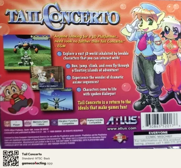 Tail Concerto PlayStation, NTSC box back