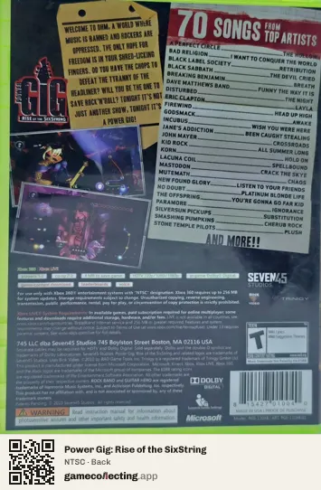 Power Gig: Rise of the SixString Xbox 360, NTSC box back