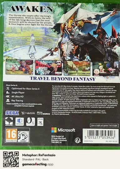 Metaphor: ReFantazio Xbox Series X, PAL box back