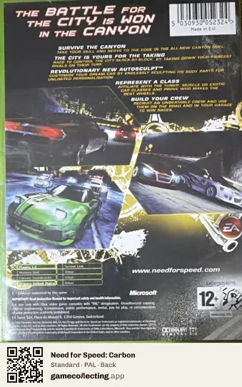Need for Speed: Carbon Xbox, PAL box back