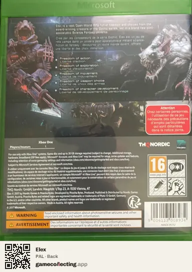 Elex Xbox One, PAL box back