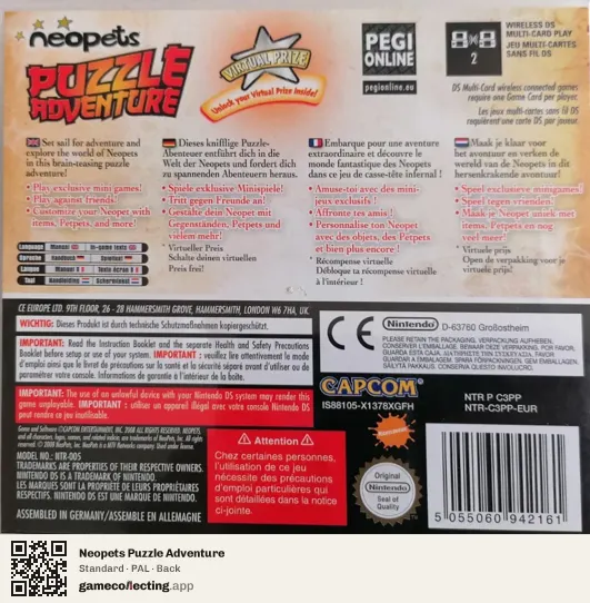 Neopets Puzzle Adventure Nintendo DS, PAL box back