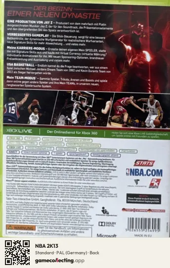 NBA 2K13 Xbox 360, Germany box back
