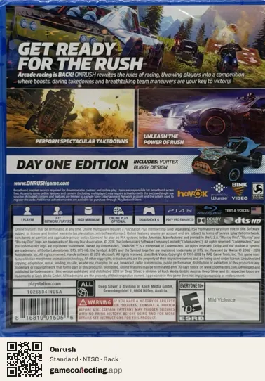 Onrush PlayStation 4, NTSC box back